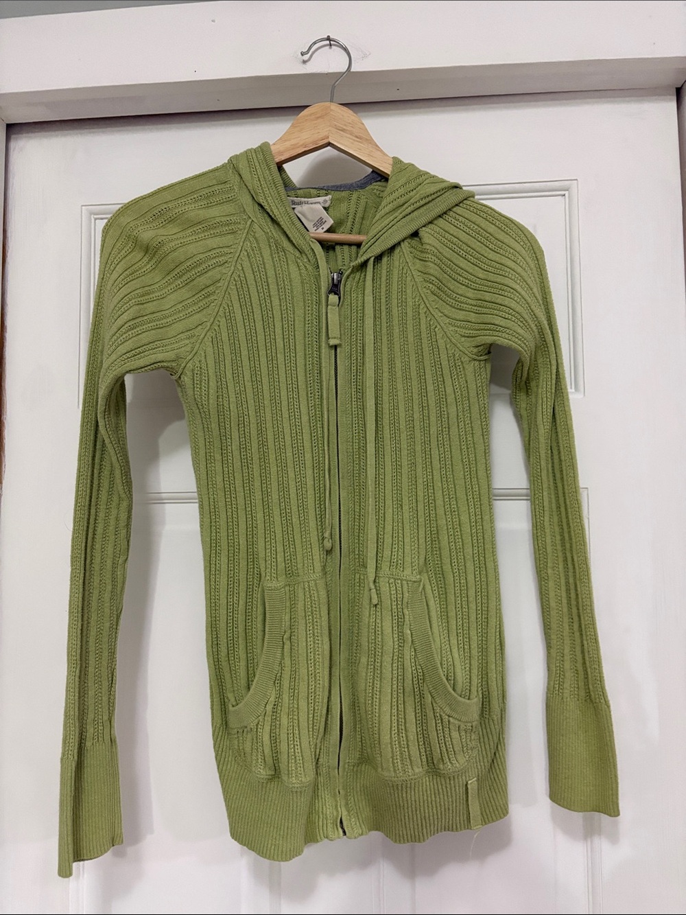 Ruff Hewn  Light Olive Ribbed Hooded Zip Cardigan